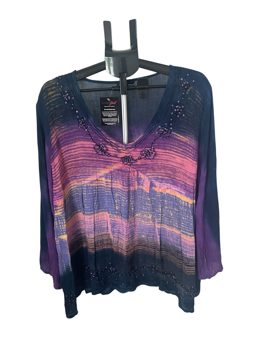 Greater Good NWT Women's Tie Dye Beaded Tunic 1X Boho Hippie Sequin Festival